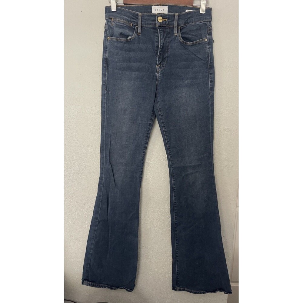 Frame Le High Flare Jeans Women 27 Blue Medium Wash 34” Length
